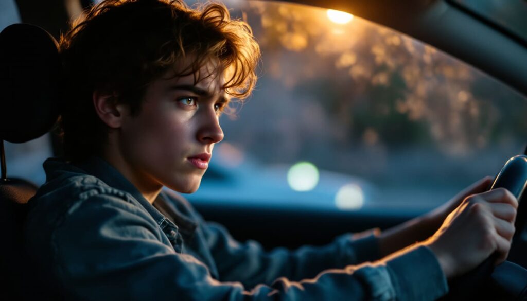 chico conduce de noche joven volante trafico